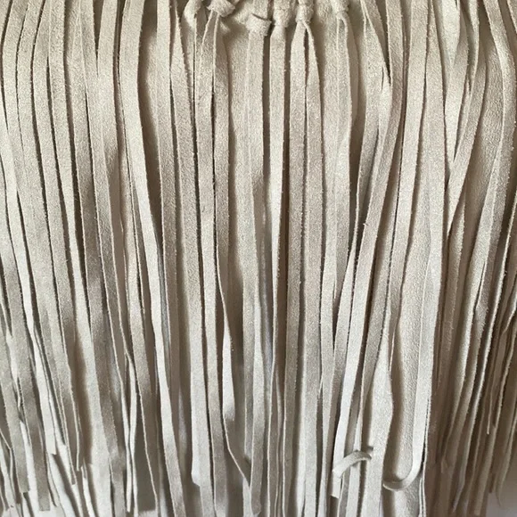 Zara Trafaluc Party Top Suede Off White Fringe Haltered Medium Pre Owned EC - Picture 3 of 13